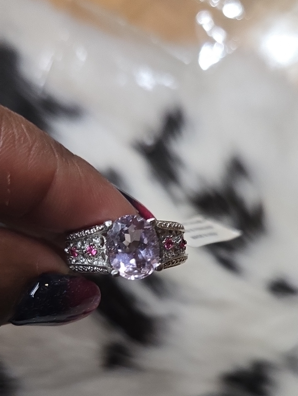Silver Ring with Light Purple Center Stone and Pink Accents - Women Jewelry